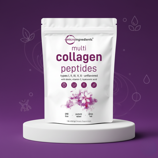 Micro Ingredients Multi Collagen Peptides Powder - Hydrolyzed Protein Peptides (Type I,II,III,V,X) with Hyaluronic Acid, Biotin & Vitamin C Unflavored